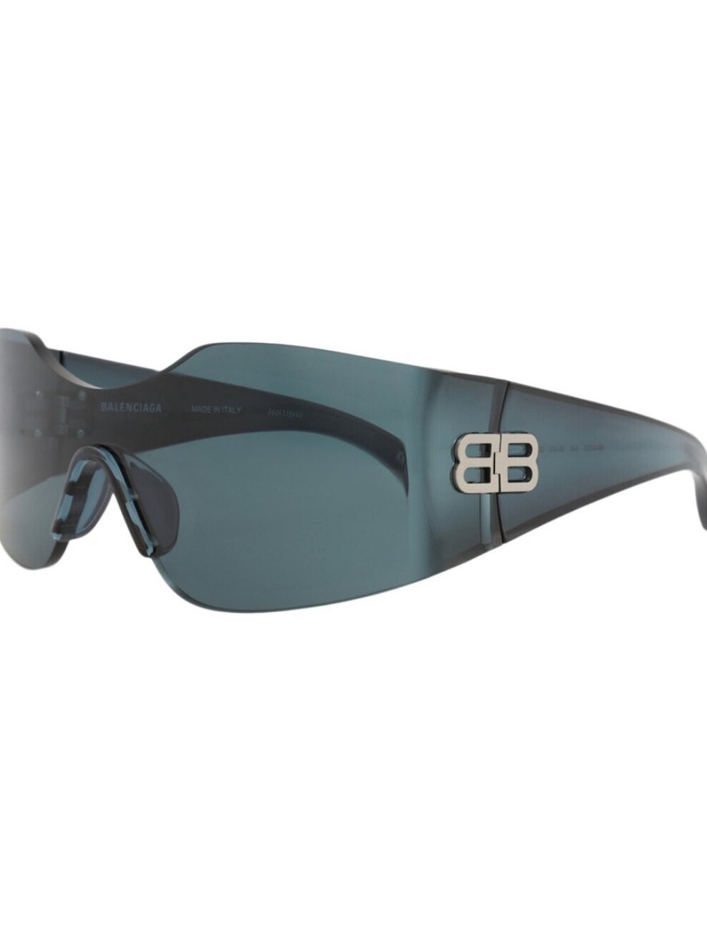 Balenciaga Unisex Shield Sunglasses in Teal-Blue with Silver BB Logo